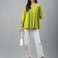 Janasya Women's Lime Green Cotton Schiffli Casual Flared Top | Swadesiicart