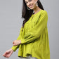 Janasya Women's Lime Green Cotton Schiffli Casual Flared Top | Swadesiicart