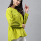 Janasya Women's Lime Green Cotton Schiffli Casual Flared Top | Swadesiicart