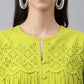 Janasya Women's Lime Green Cotton Schiffli Casual Flared Top | Swadesiicart