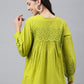 Janasya Women's Lime Green Cotton Schiffli Casual Flared Top | Swadesiicart