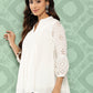 Janasya Women's White Cotton Schiffli Casual A-Line Top | Swadesiicart