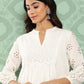 Janasya Women's White Cotton Schiffli Casual A-Line Top | Swadesiicart