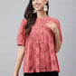 Janasya Women's Pink Cotton Schiffli Casual Gathered Top | Swadesiicart