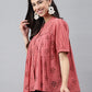 Janasya Women's Pink Cotton Schiffli Casual Gathered Top | Swadesiicart