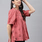 Janasya Women's Pink Cotton Schiffli Casual Gathered Top | Swadesiicart
