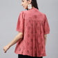 Janasya Women's Pink Cotton Schiffli Casual Gathered Top | Swadesiicart