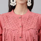 Janasya Women's Pink Cotton Schiffli Casual Gathered Top | Swadesiicart