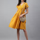 Janasya Women's Yellow Cotton Schiffli Flared Casual Dress | Swadesiicart