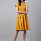 Janasya Women's Yellow Cotton Schiffli Flared Casual Dress | Swadesiicart