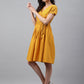 Janasya Women's Yellow Cotton Schiffli Flared Casual Dress | Swadesiicart