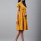 Janasya Women's Yellow Cotton Schiffli Flared Casual Dress | Swadesiicart