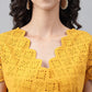 Janasya Women's Yellow Cotton Schiffli Flared Casual Dress | Swadesiicart
