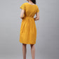 Janasya Women's Yellow Cotton Schiffli Flared Casual Dress | Swadesiicart