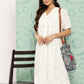 Janasya Women's White Cotton Schiffli Empire Casual Dress | Swadesiicart