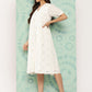 Janasya Women's White Cotton Schiffli Empire Casual Dress | Swadesiicart