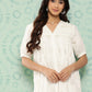 Janasya Women's White Cotton Schiffli Empire Casual Dress | Swadesiicart