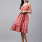 Janasya Women's Pink Cotton Schiffli Flared Western Dress | Swadesiicart