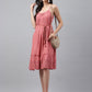 Janasya Women's Pink Cotton Schiffli Flared Western Dress | Swadesiicart
