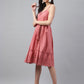 Janasya Women's Pink Cotton Schiffli Flared Western Dress | Swadesiicart