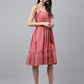 Janasya Women's Pink Cotton Schiffli Flared Western Dress | Swadesiicart