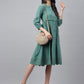 Janasya Women's Green Cotton Schiffli Flared Casual Dress | Swadesiicart
