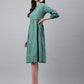 Janasya Women's Green Cotton Schiffli Flared Casual Dress | Swadesiicart