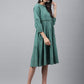 Janasya Women's Green Cotton Schiffli Flared Casual Dress | Swadesiicart