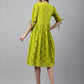 Janasya Women's Lime Green Cotton Schiffli Flared Western Dress | Swadesiicart