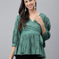 Janasya Women's Green Cotton Schiffli Casual Peplum Top | Swadesiicart