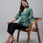 Janasya Women's Green Cotton Schiffli Casual Peplum Top | Swadesiicart
