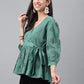 Janasya Women's Green Cotton Schiffli Casual Peplum Top | Swadesiicart