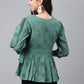 Janasya Women's Green Cotton Schiffli Casual Peplum Top | Swadesiicart