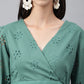 Janasya Women's Green Cotton Schiffli Casual Peplum Top | Swadesiicart