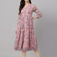 Janasya Women's Pink Chiffon Lurex Floral Printed Flared Casual Dress | Swadesiicart