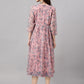 Janasya Women's Pink Chiffon Lurex Floral Printed Flared Casual Dress | Swadesiicart