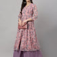 Janasya Women's Pink Chiffon Lurex Floral Printed Casual Flared Kurta - Swadesiicart