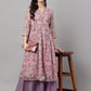 Janasya Women's Pink Chiffon Lurex Floral Printed Casual Flared Kurta - Swadesiicart