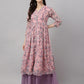 Janasya Women's Pink Chiffon Lurex Floral Printed Casual Flared Kurta - Swadesiicart