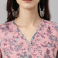 Janasya Women's Pink Chiffon Lurex Floral Printed Flared Casual Dress | Swadesiicart