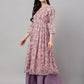 Janasya Women's Pink Chiffon Lurex Floral Printed Casual Flared Kurta - Swadesiicart
