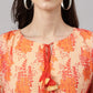 Janasya Women's Orange Chiffon Lurex Floral Printed Casual Kaftan Kurta | Swadesiicart