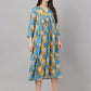 Janasya Women's Yellow Chiffon Lurex Floral Printed Flared Casual Dress | Swadesiicart