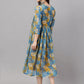 Janasya Women's Yellow Chiffon Lurex Floral Printed Flared Casual Dress | Swadesiicart