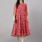 Janasya Dark Pink Chiffon Lurex Floral Printed Flared Kurta | Swadesiicart