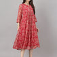 Indian Clothing Janasya Women's Dark Pink Chiffon Lurex Floral Printed Flared Casual Dress | Swadesiicart