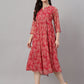 Janasya Dark Pink Chiffon Lurex Floral Printed Flared Kurta | Swadesiicart