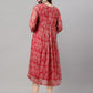 Janasya Dark Pink Chiffon Lurex Floral Printed Flared Kurta | Swadesiicart