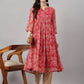 Indian Clothing Janasya Women's Dark Pink Chiffon Lurex Floral Printed Casual flared Kurta - Swadesiicart