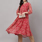 Indian Clothing Janasya Women's Dark Pink Chiffon Lurex Floral Printed Casual flared Kurta - Swadesiicart